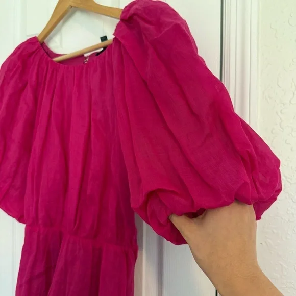 Banana Republic Ramie Open-Back Puff Sleeve Dress sz XS 100% Cotton - Picture 9 of 13